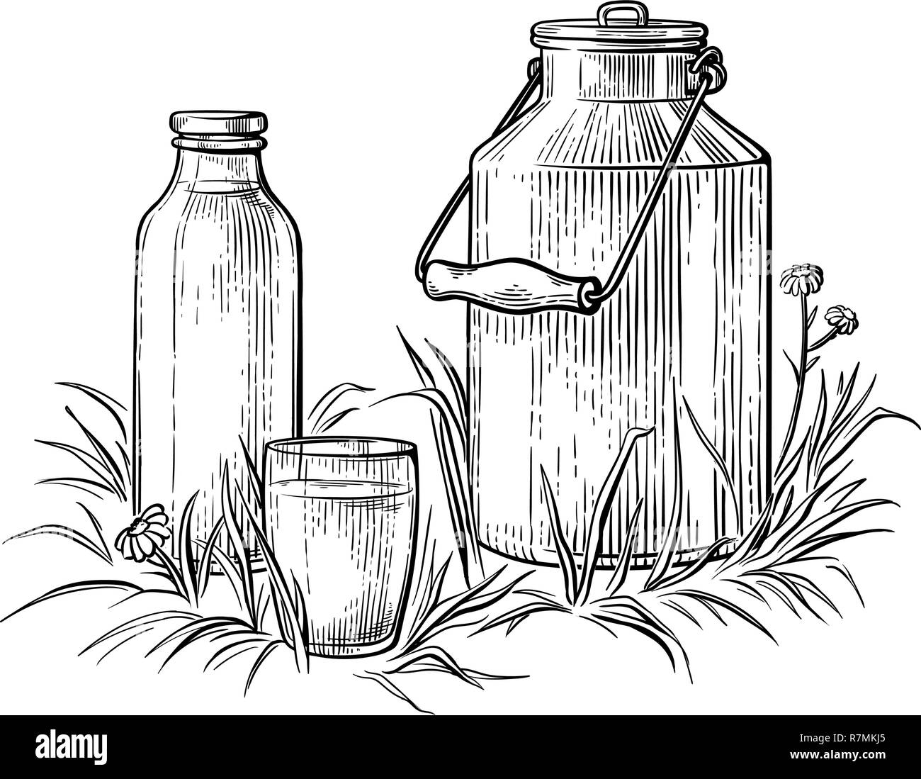 Healthy Breakfast Drawing Sketch Glass Milk Bottle Iron Can Cup Vector Illustration Stock Vector Image Art Alamy