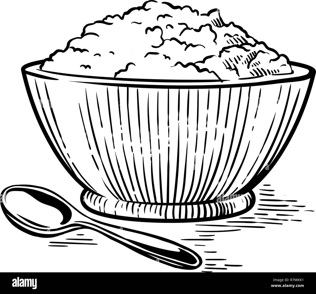 Hand drawn fresh slice sketch full Cup crumbly cottage cheese vector illustration Stock Vector