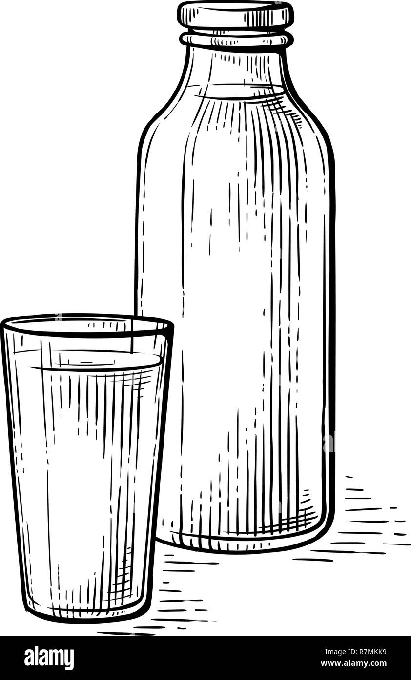 Healthy Breakfast Drawing Sketch Glass Milk Bottle Cup Vector Illustration Stock Vector Image Art Alamy