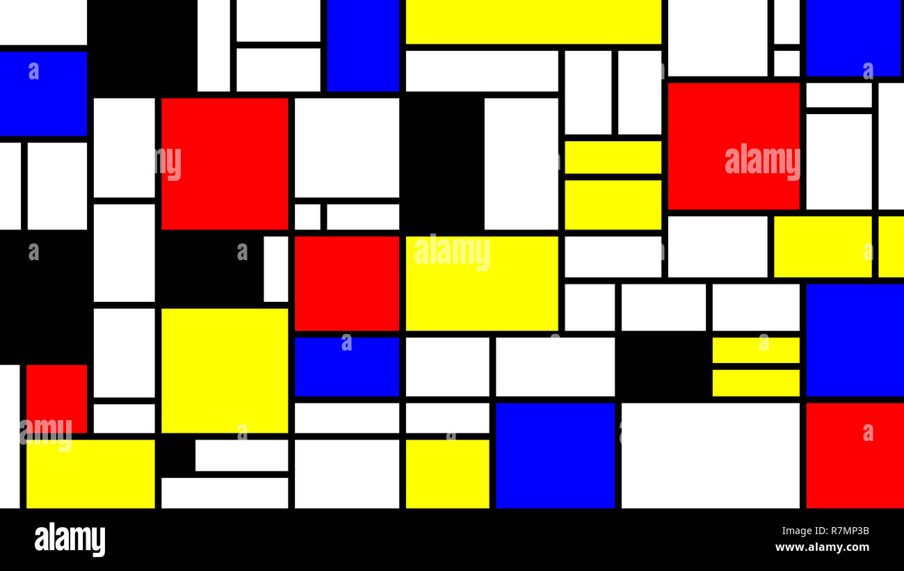 Neoplasticism imittation pattern, Piet Mondrian style. Large size background texture Stock Photo