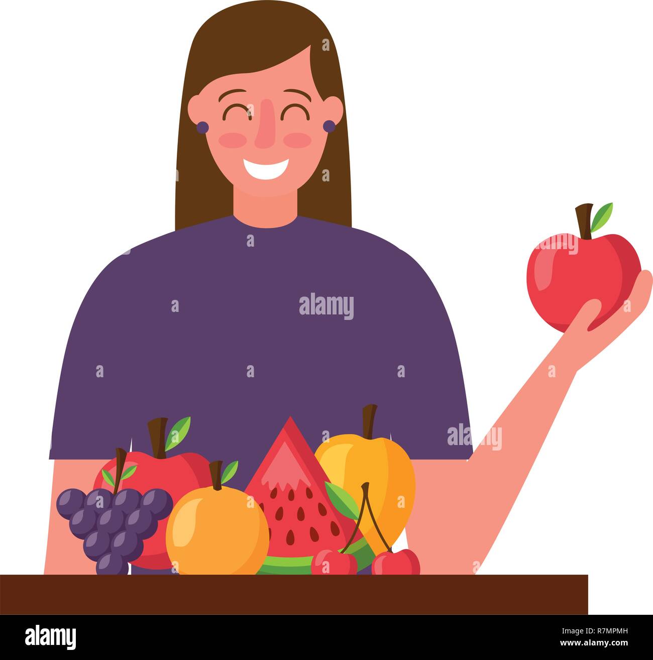 woman holding apple and fruits healthy food Stock Vector