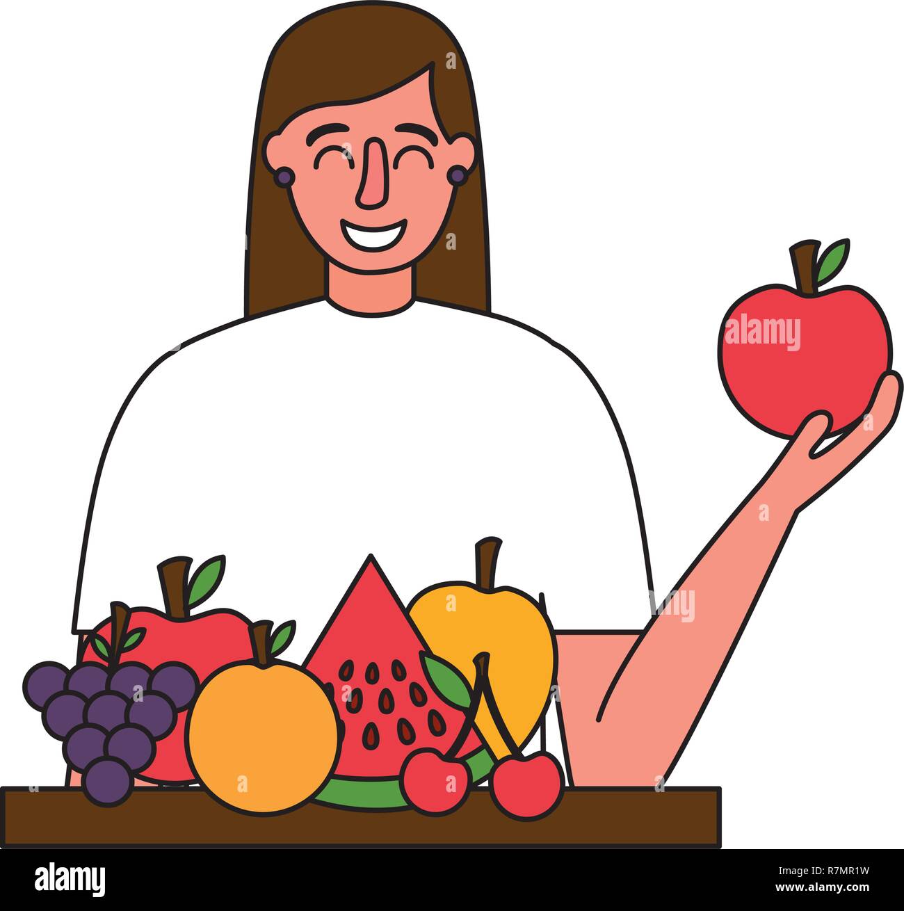 woman holding apple and fruits healthy food Stock Vector