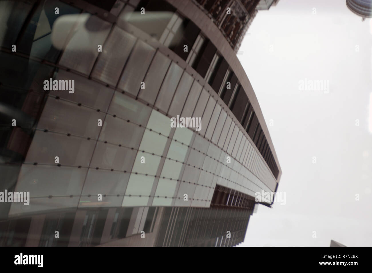 Reflection of high rise office buildings in a car windscreen, Hong Kong, China. Stock Photo