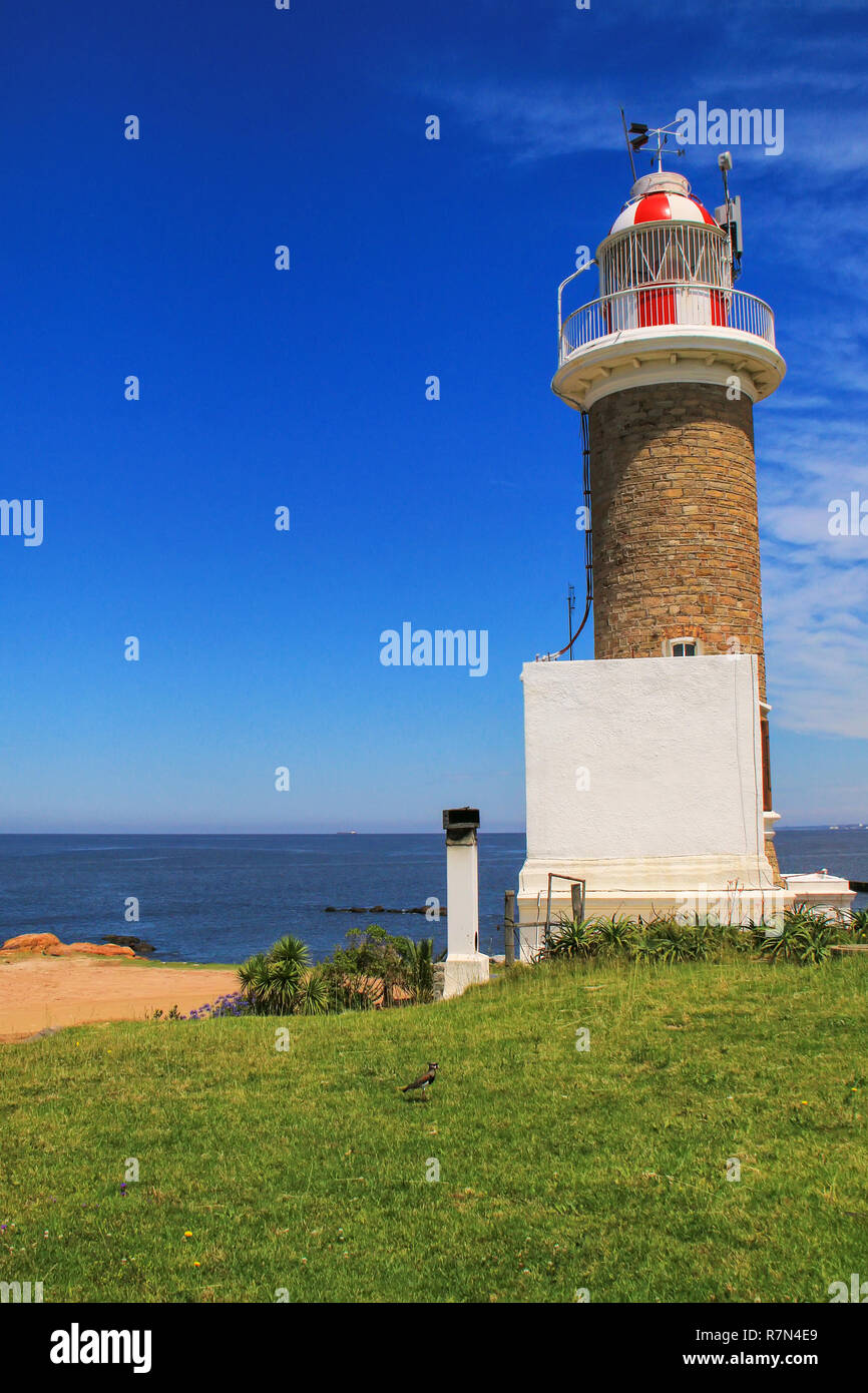 Punta Brava lighthouse in Punta Carretas, Montevideo, Uruguay. It was erected in 1876. Stock Photo