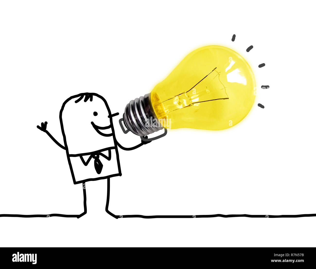 Hand drawn Cartoon man Using a Big light Bulb as a Loudhailer Stock Photo