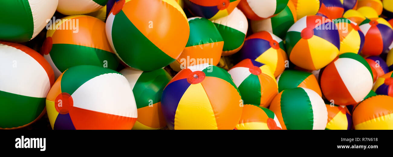 Panoramic web banner colorful beach balls Stock Photo