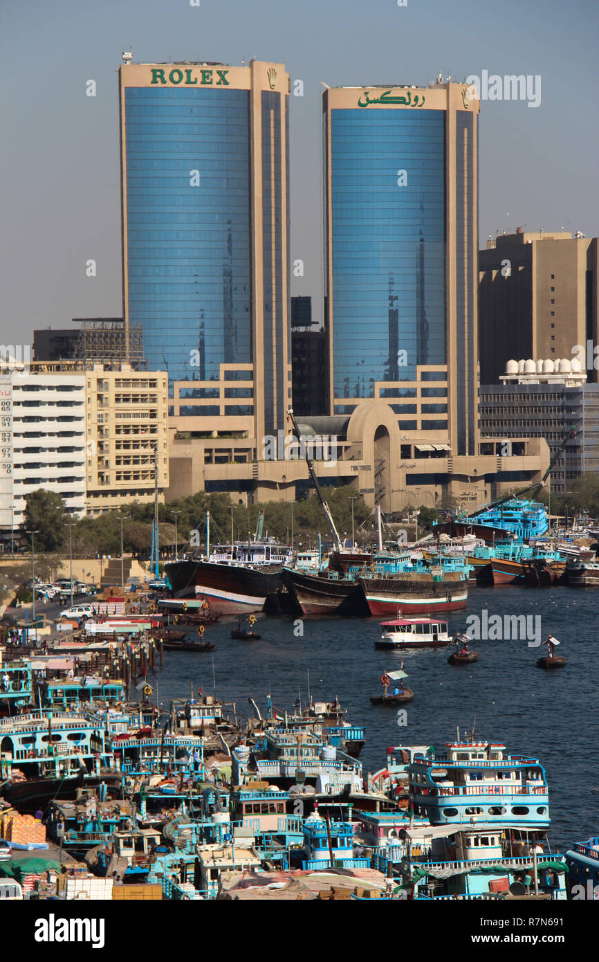 Dubai Creek and dhow wharves in UAE Stock Photo