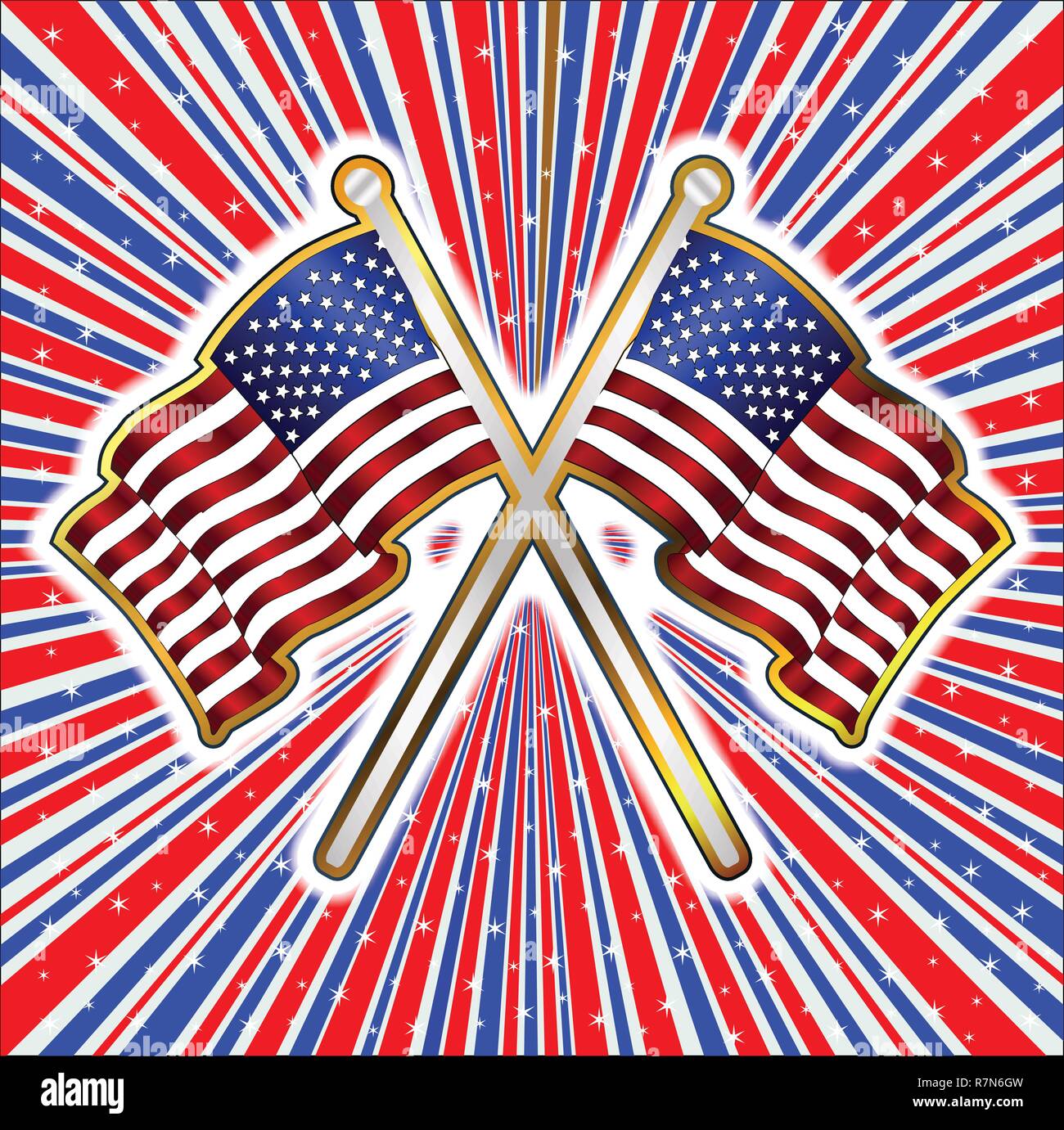 Abstract and retro grunge red white and blue backround design element with stars and Old Glory Pin Stock Vector