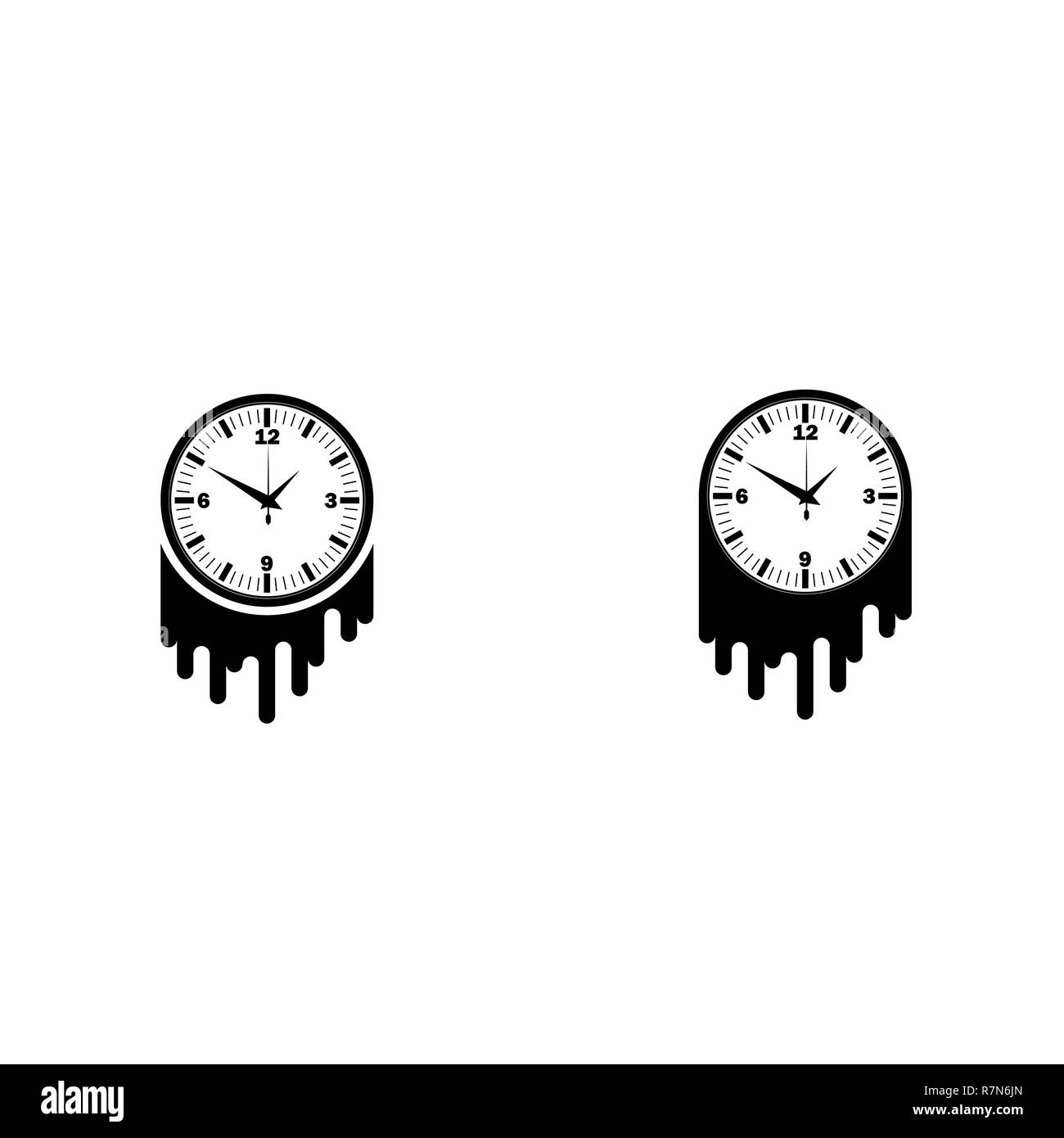 Black clock with brush paintings isolated on white background Stock