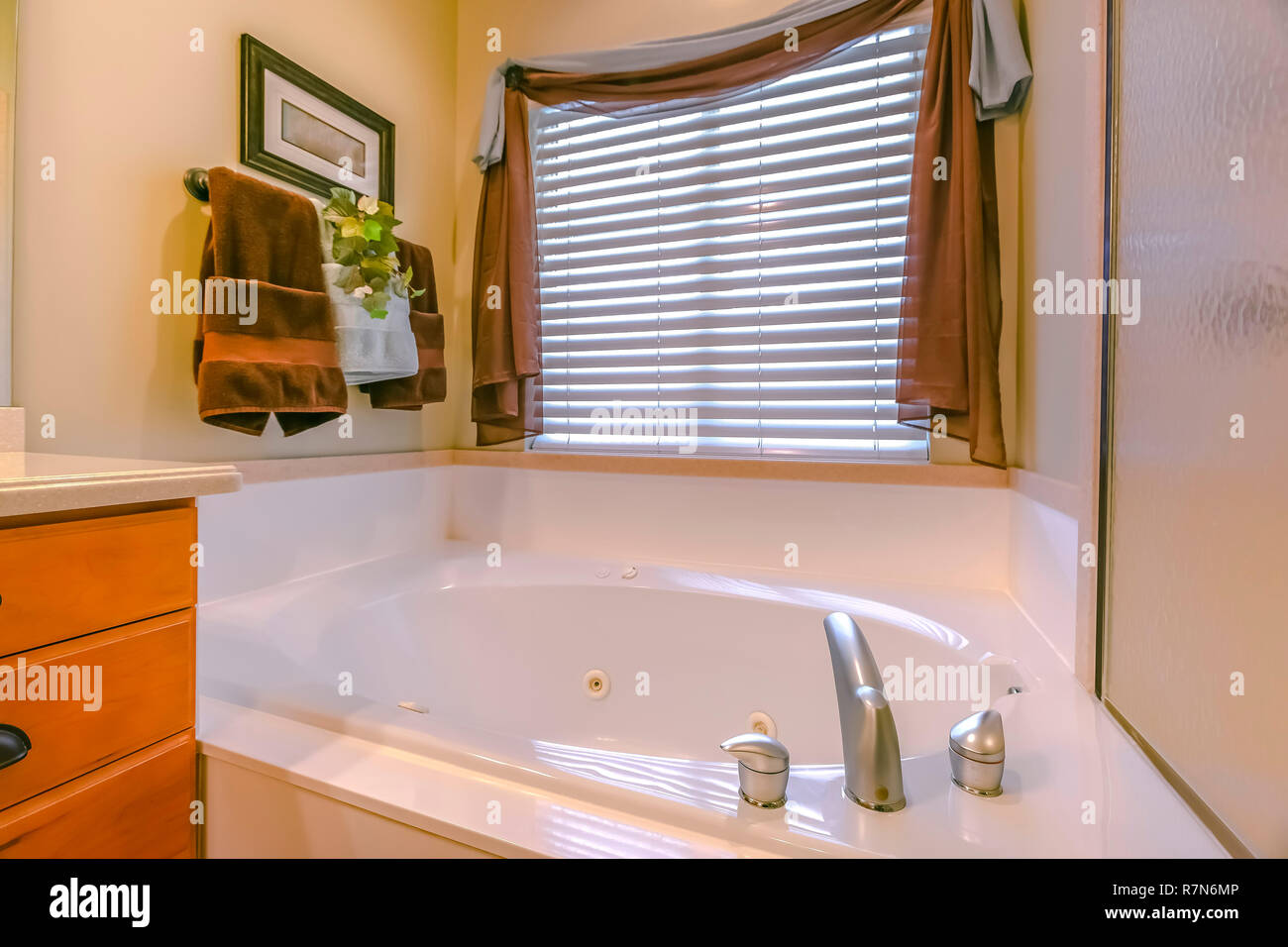 Interior of bathroom with sparkling clean bathtub Stock Photo Alamy