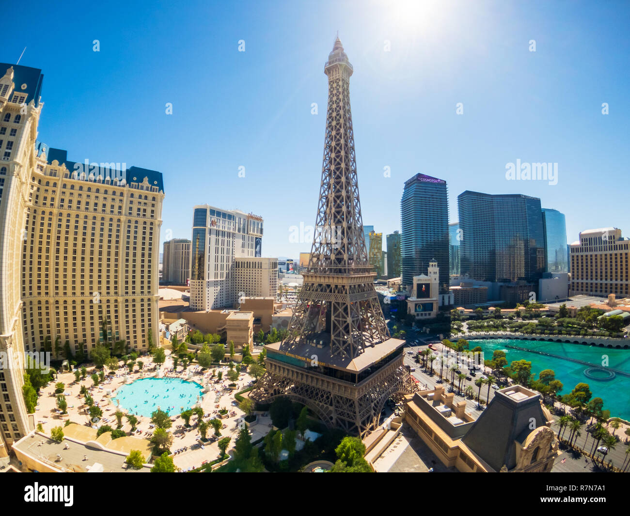 Eiffel tower at Paris casino aerial view from Ballys hotel at sunny morning Stock Photo Alamy
