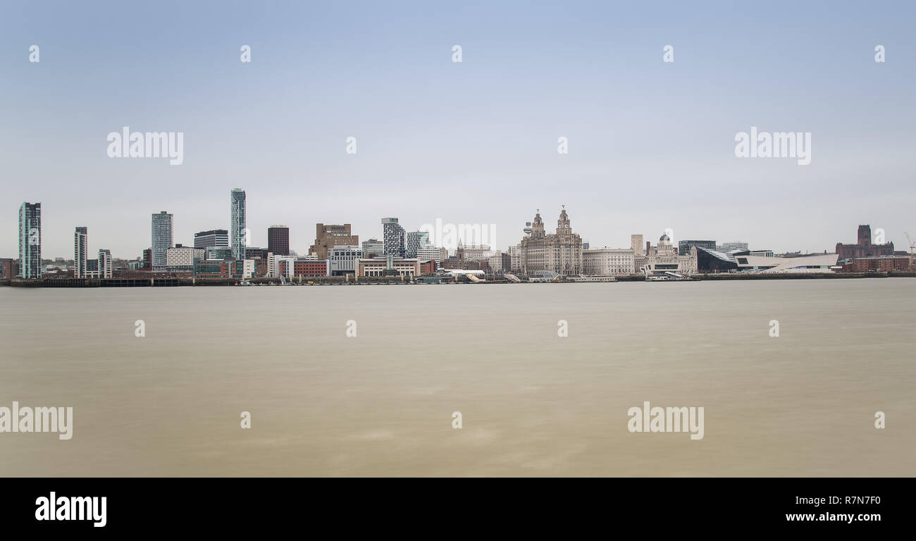 Liverpool waterfront from Wirral and the Mersey River Stock Photo