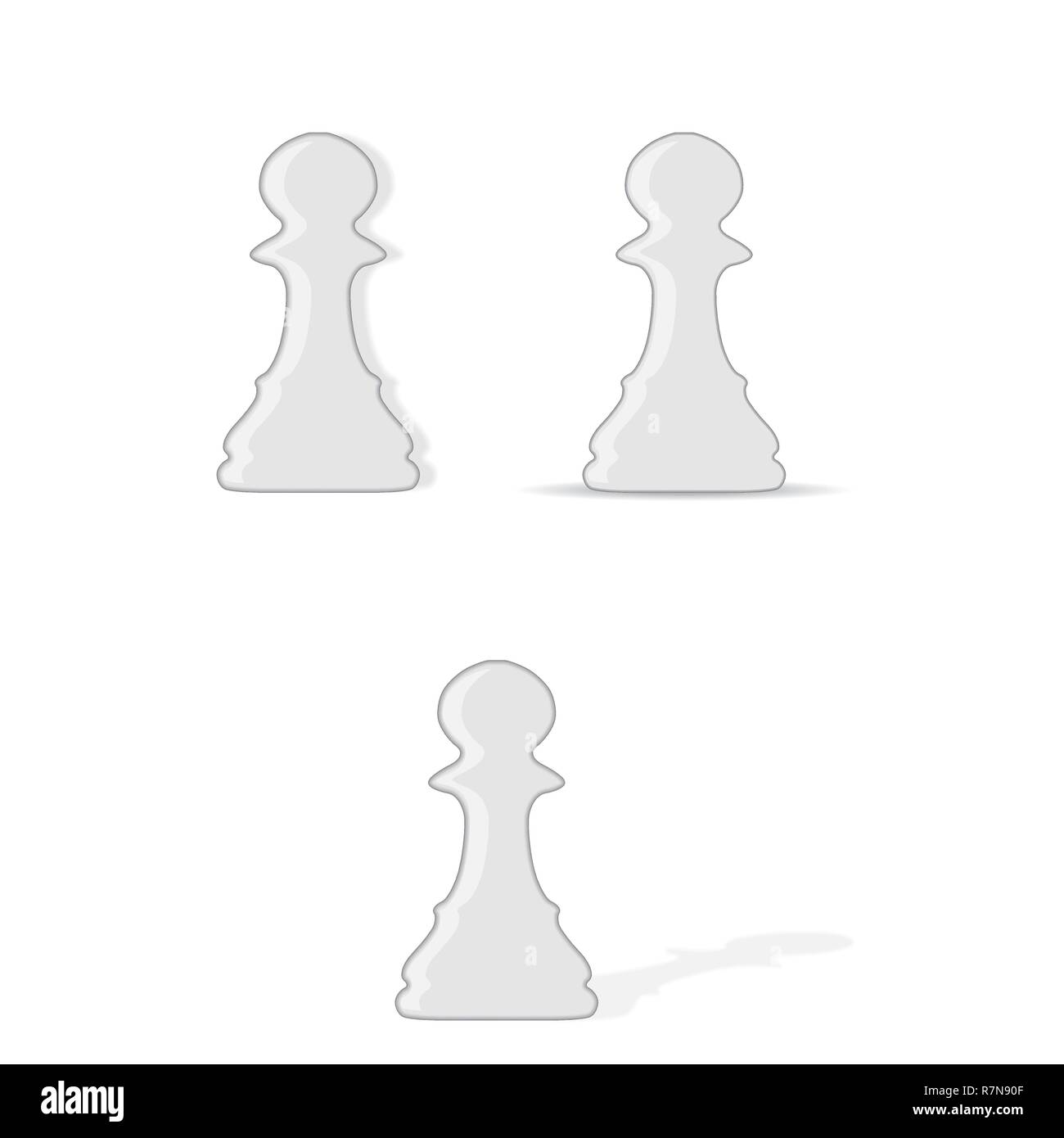 Chess pawns silhouettes with shadows isolated on white background Stock Vector