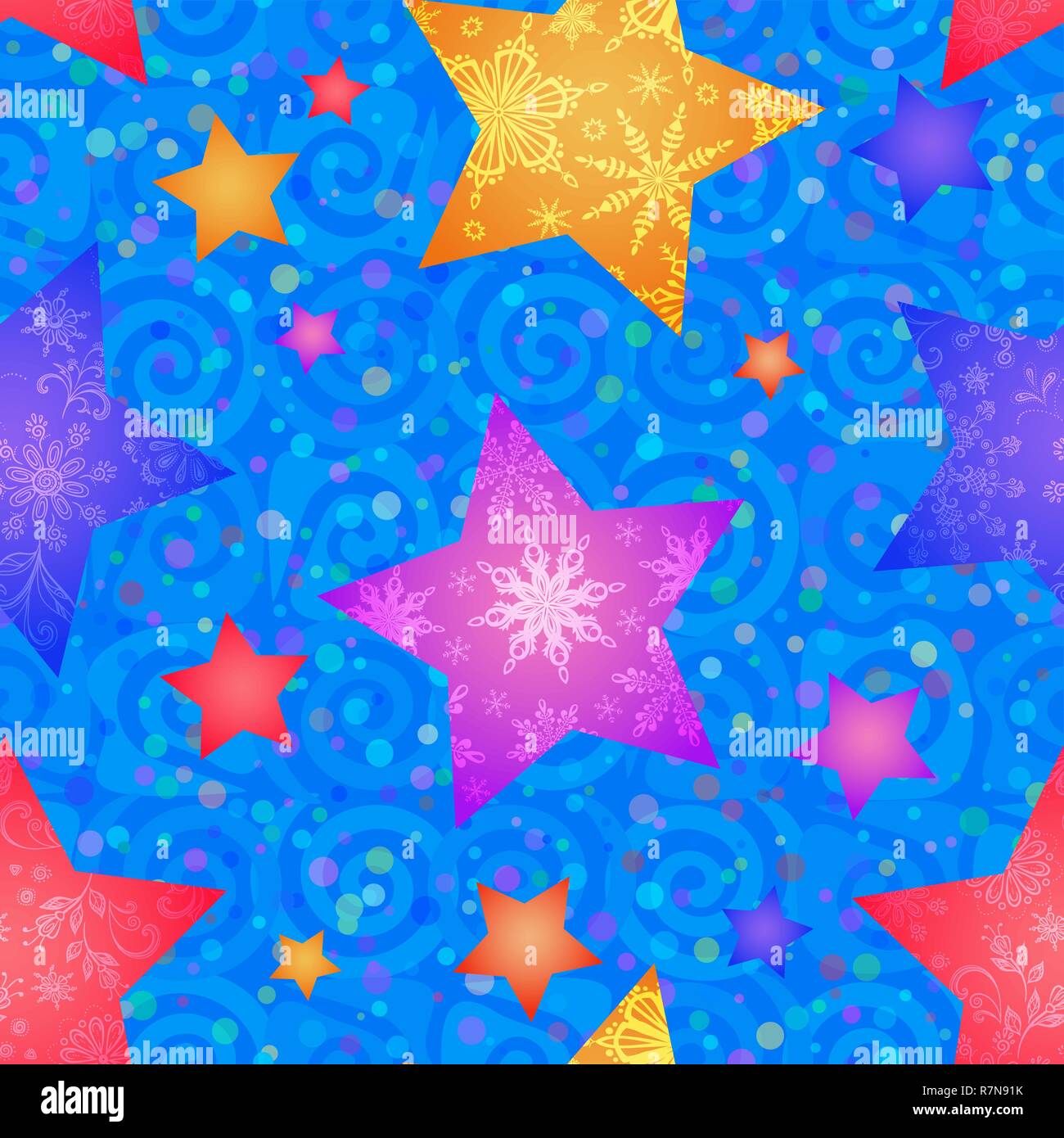 Christmas Seamless Blue Pattern for Holiday Design Colorful Stars with ...