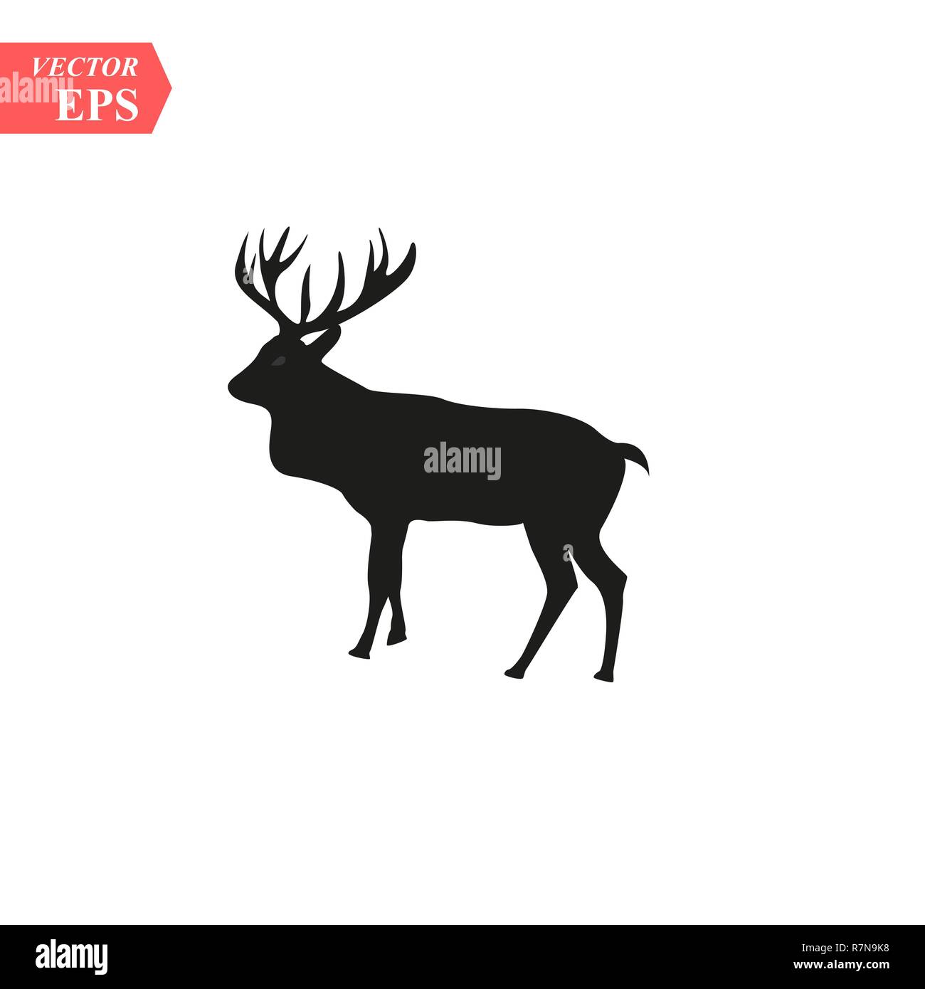 Beautiful Noble Proud Sika Deer Are Ruminant Mammal In Family Cervidae Side View Dark Ink Hand