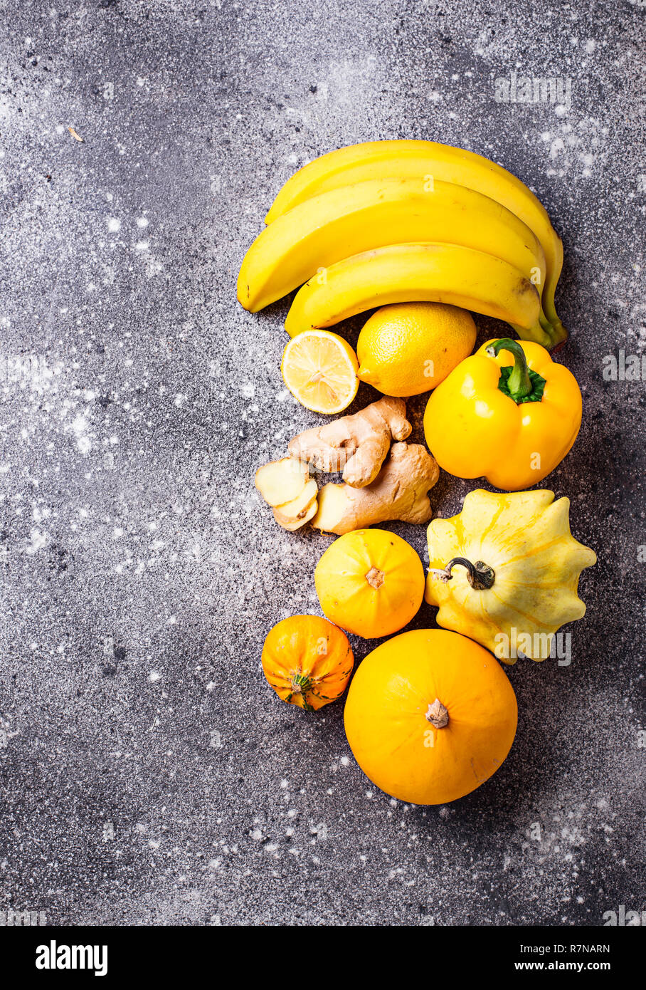 Assortment of yellow fruits and vegetables Stock Photo Alamy