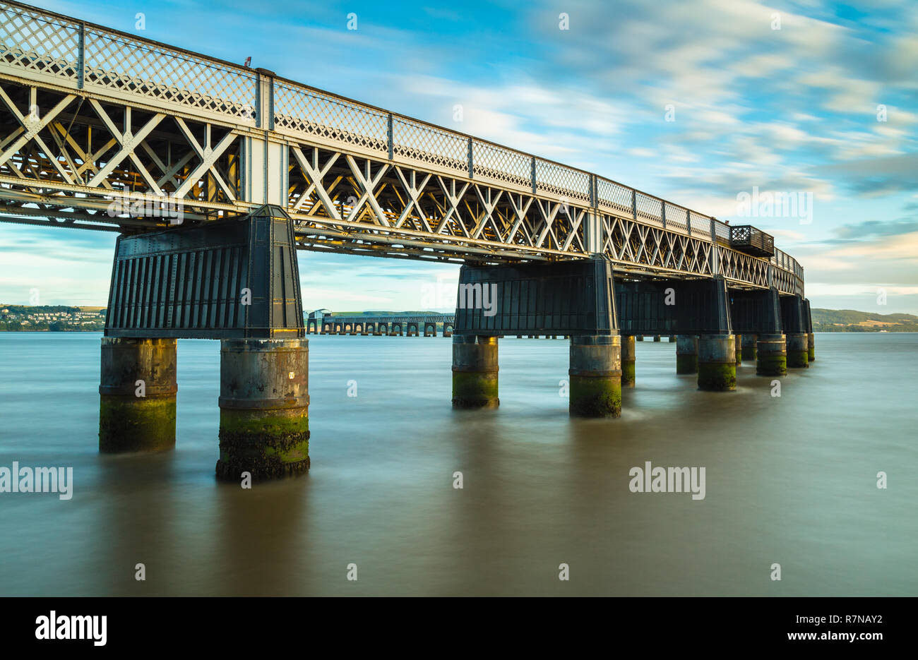 The Tay Rail Bridge from the west side. Stock Photo