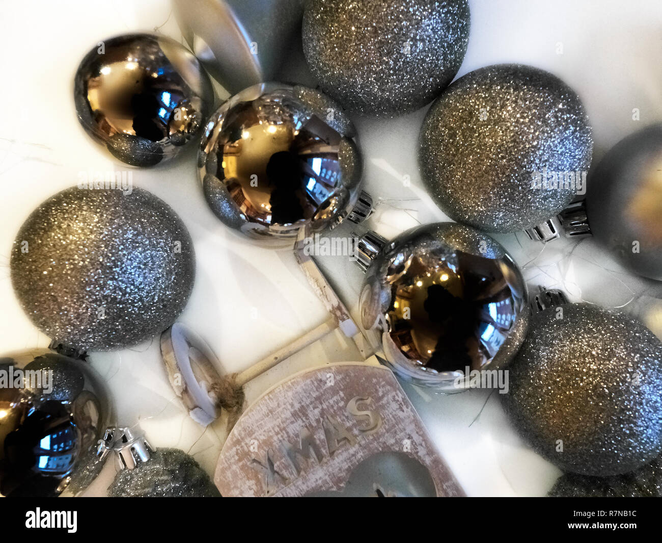 Shot of some decorations commonly used to adorn Christmas trees Stock