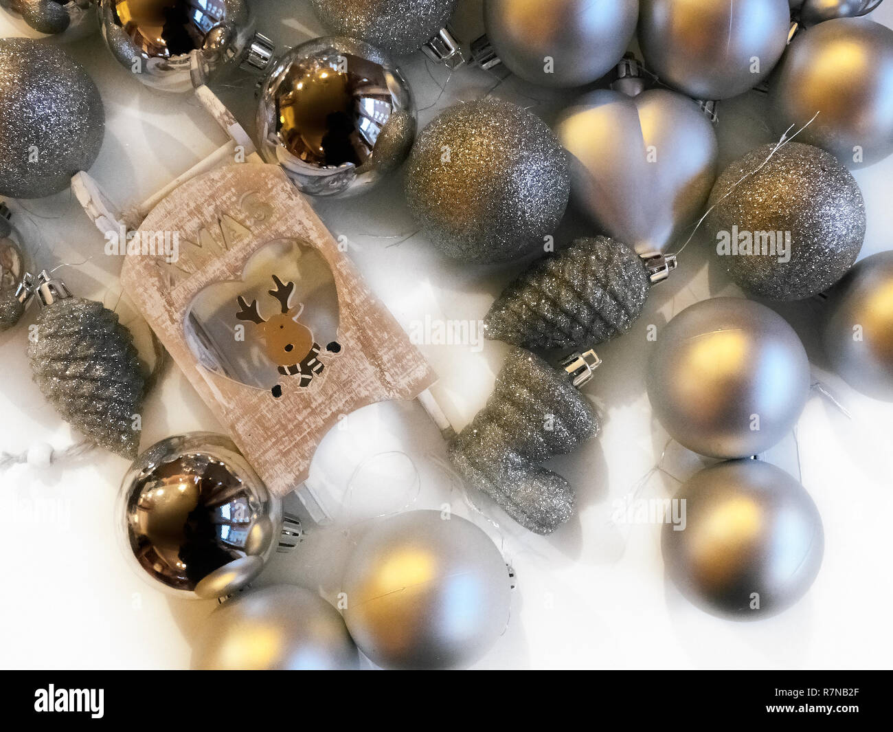 Shot of some decorations commonly used to adorn Christmas trees Stock