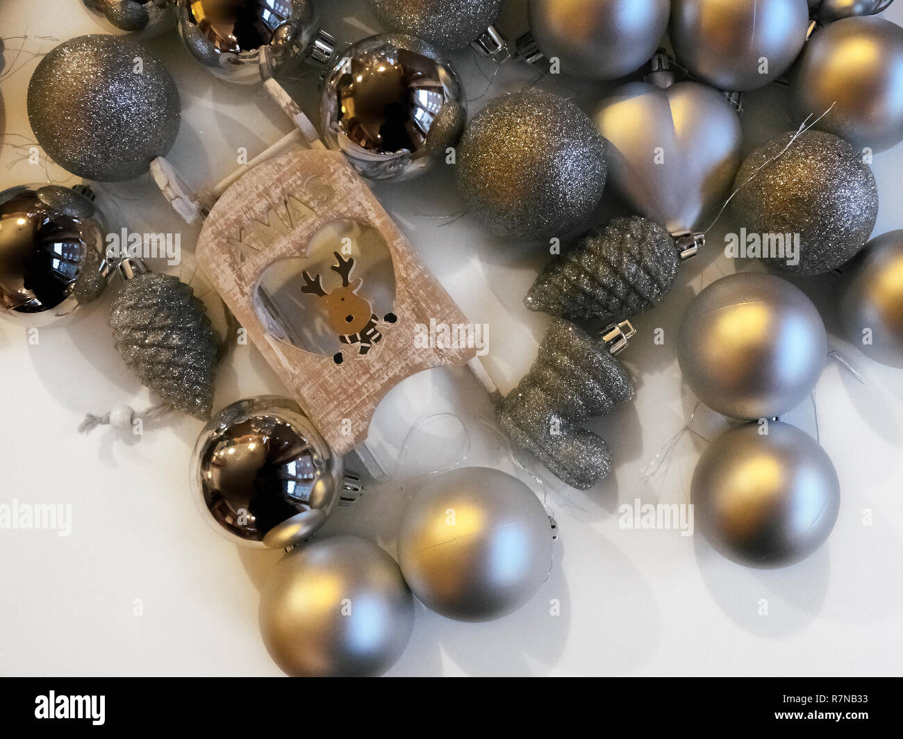 Shot of some decorations commonly used to adorn Christmas trees Stock