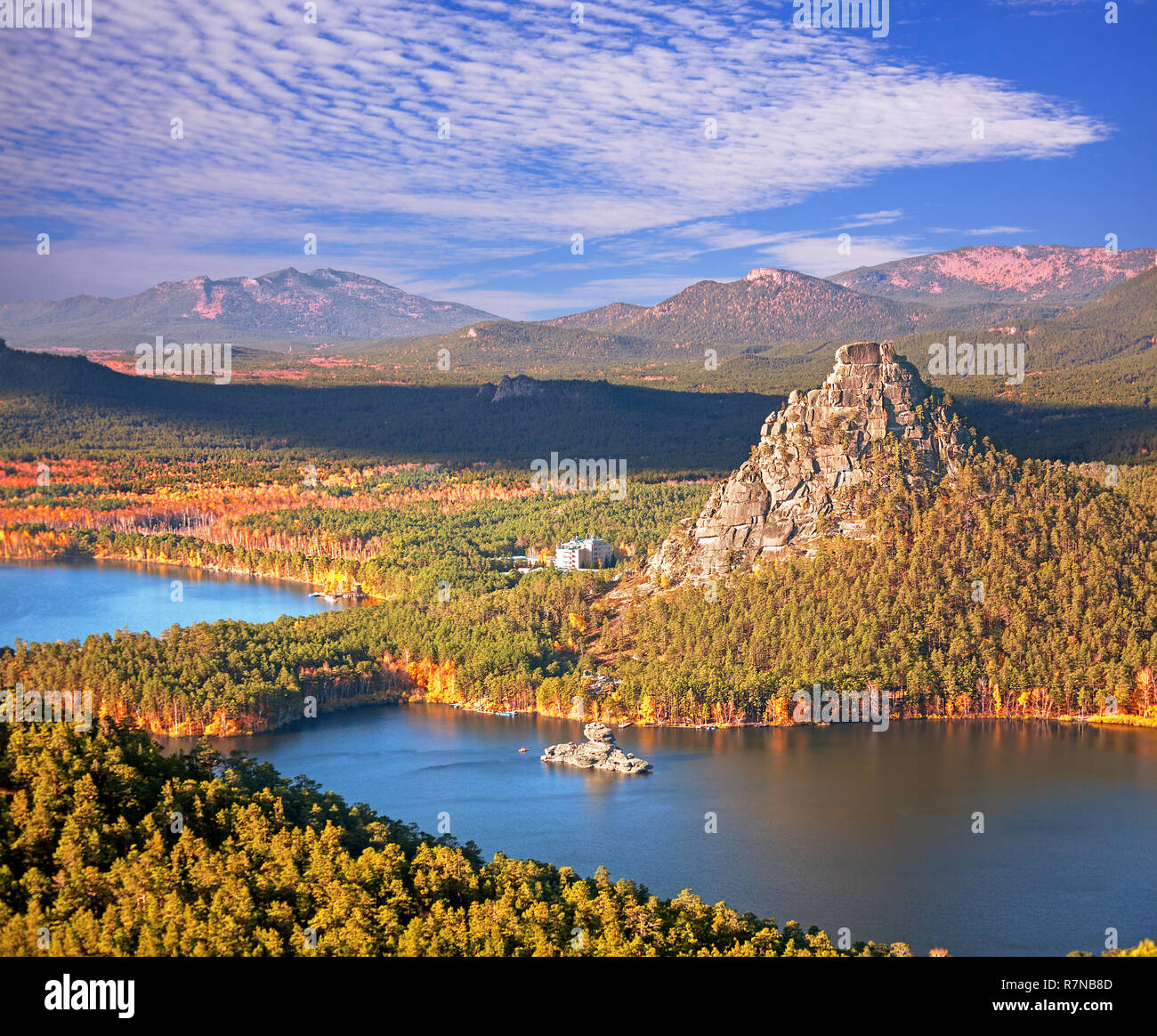 Beautiful autumn landscape. Borovoe lake, Zhumbaktas and Okzhetpes ...