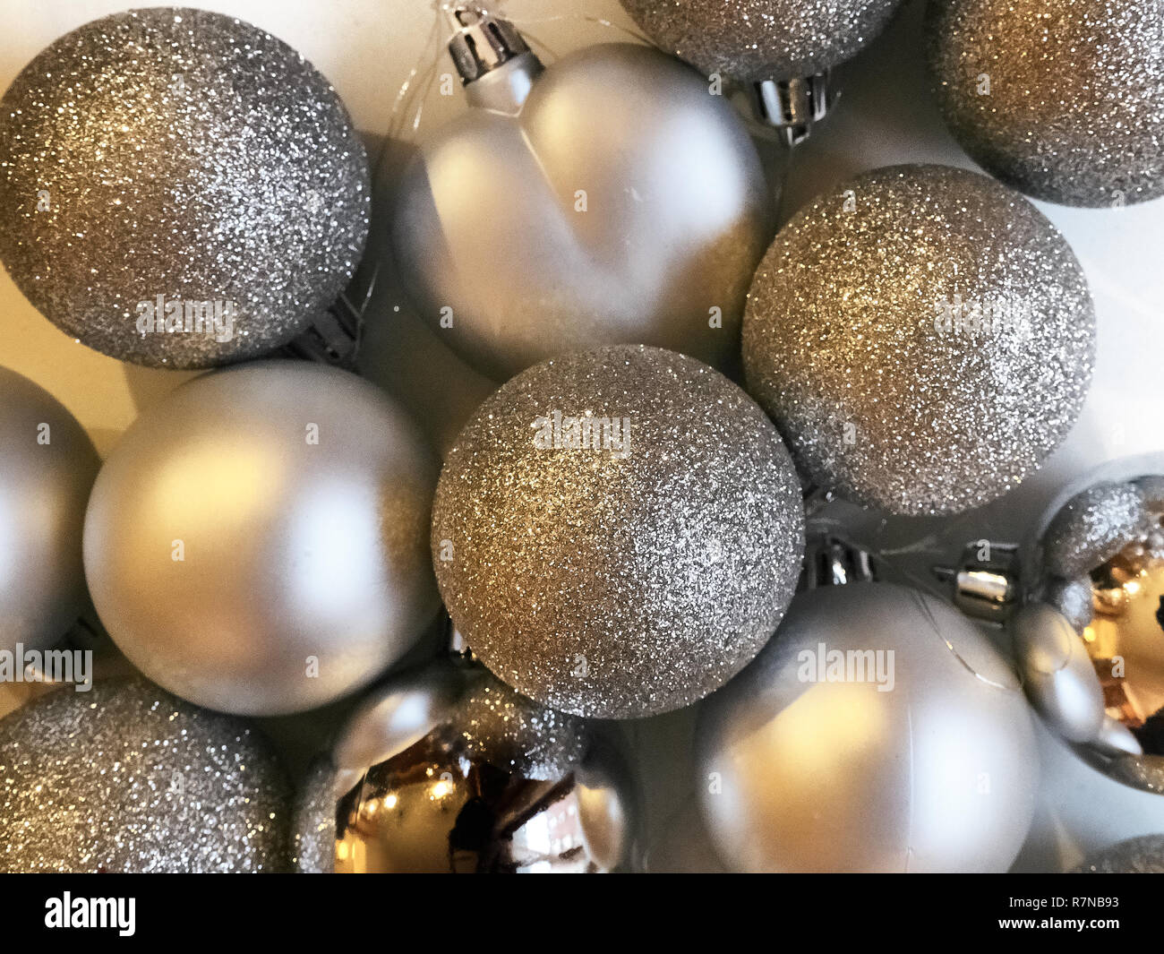 Shot of a group of ball decorations commonly used to adorn Christmas ...