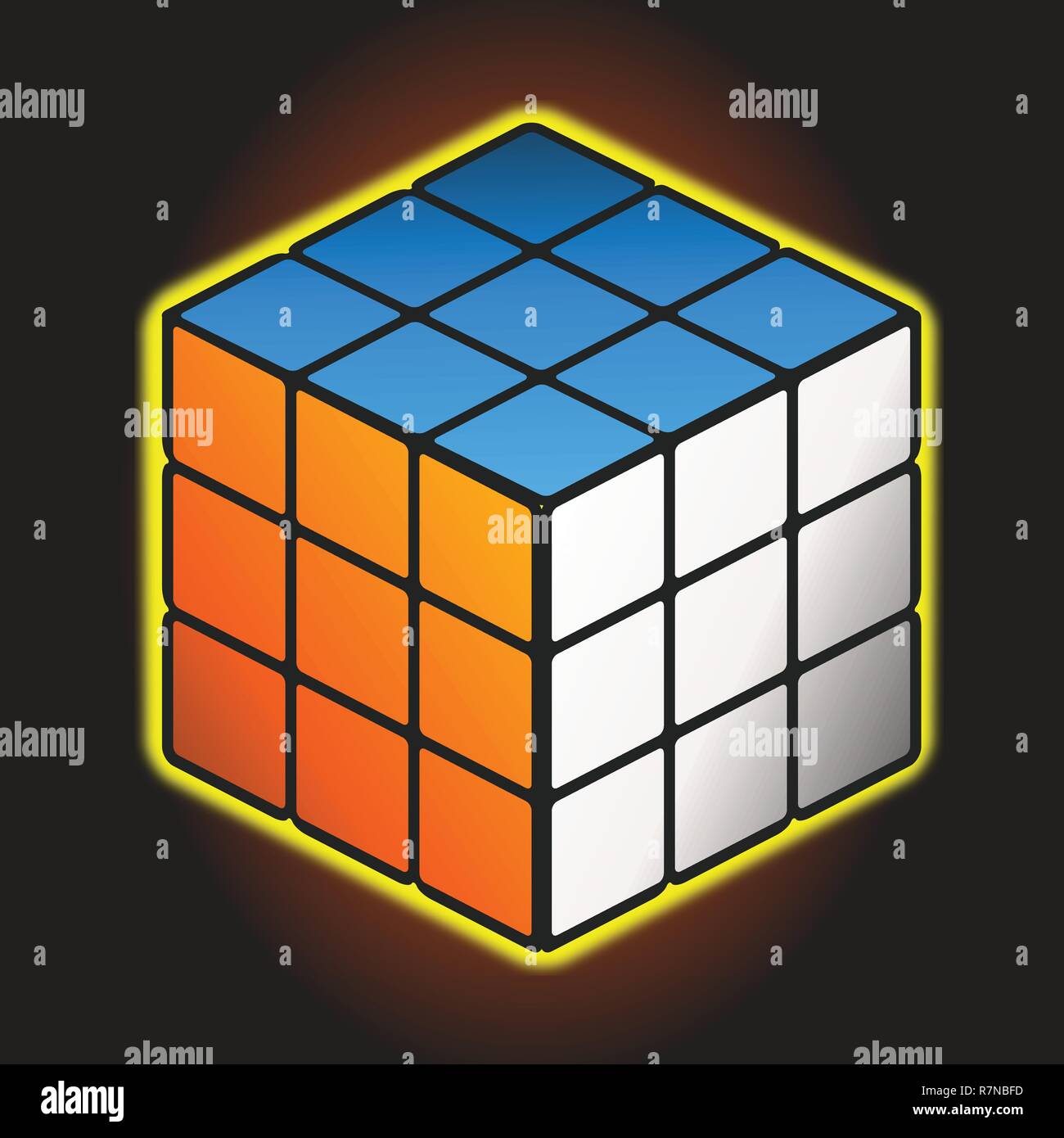 Vector isometric illustration of a Rubik's cube. Isolated on dark background Stock Vector