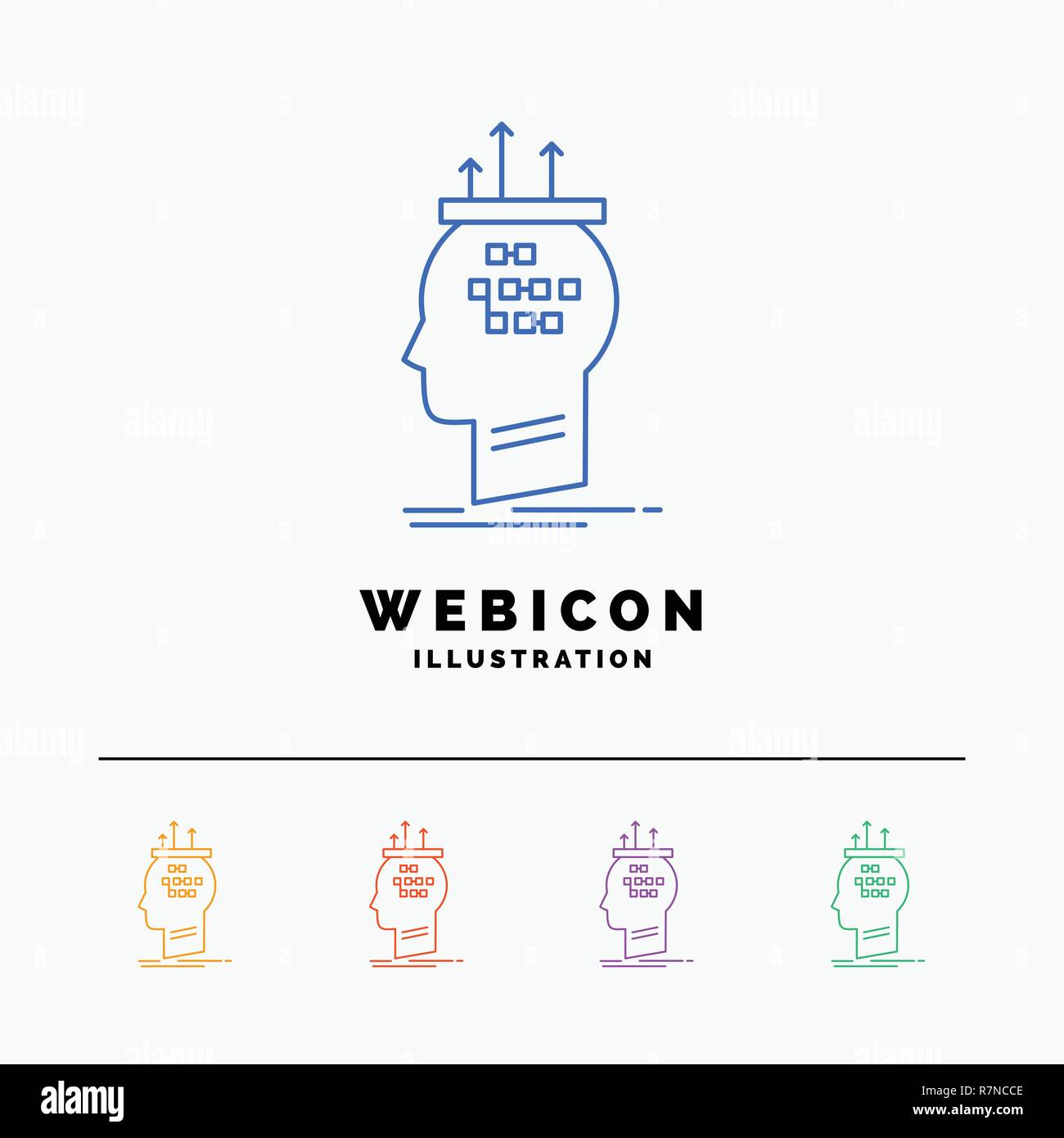 Algorithm, brain, conclusion, process, thinking 5 Color Line Web Icon Template isolated on white. Vector illustration Stock Vector