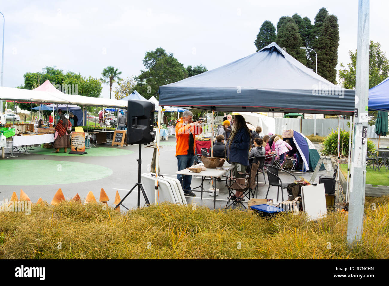 GOLDEN BAY, NEW ZEALAND - OCTOBER 5 2018 Saturday village markets with local and organic produce, crafts alocals meeting and buying. Stock Photo
