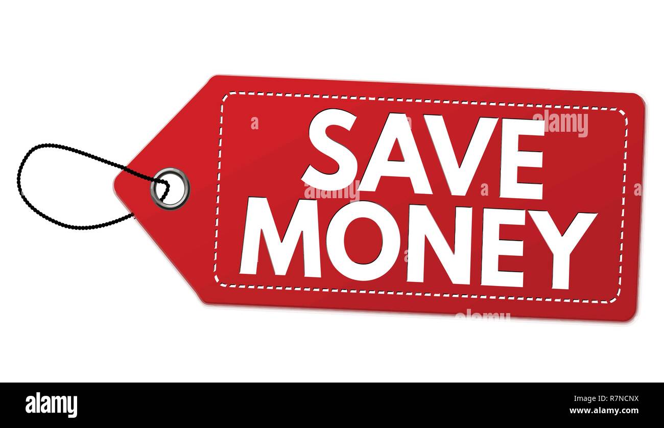 Save money label or price tag on white background, vector illustration