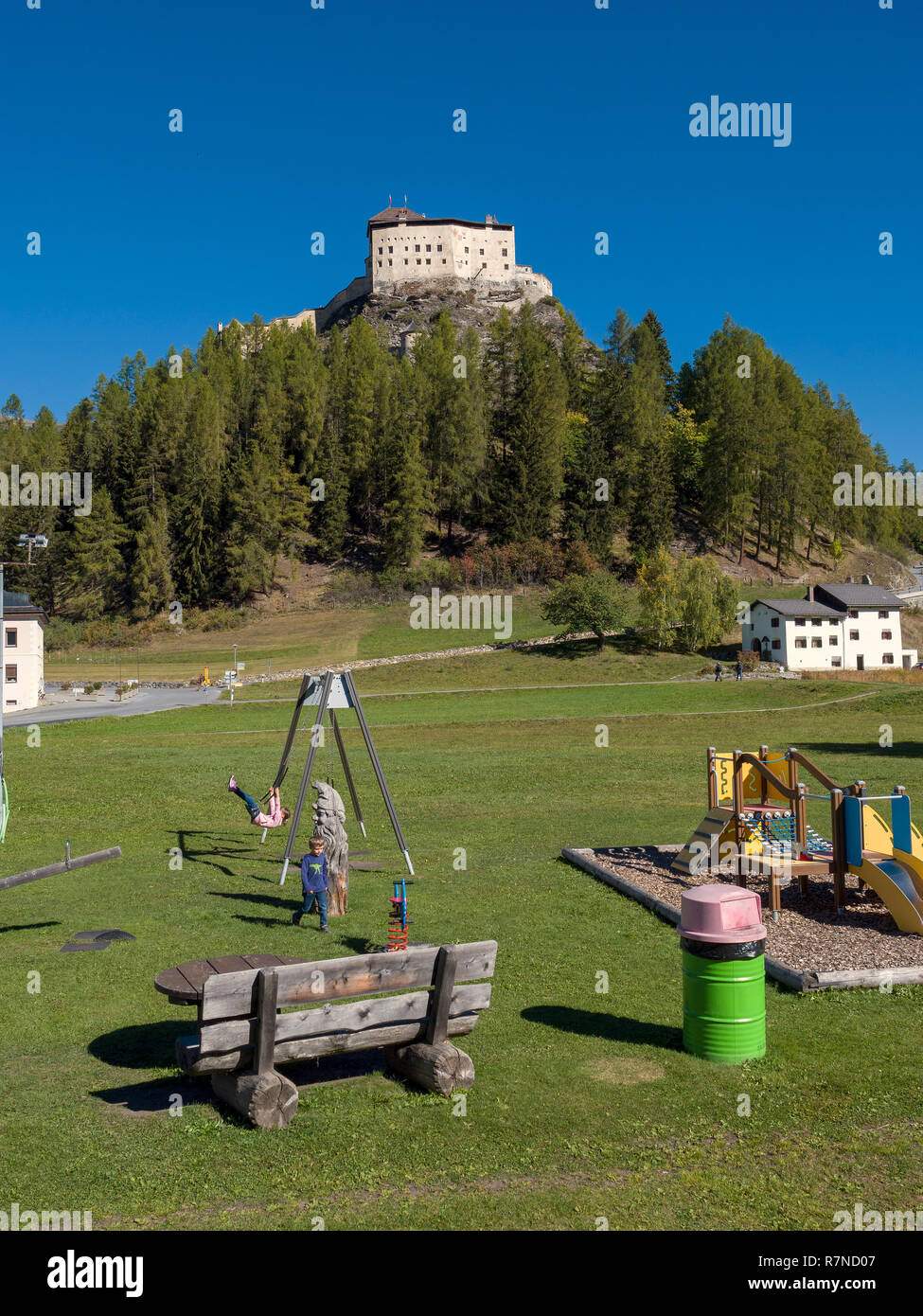 Castle Tarasp, Scuol, Engadine, Grisons, Switzerland Stock Photo