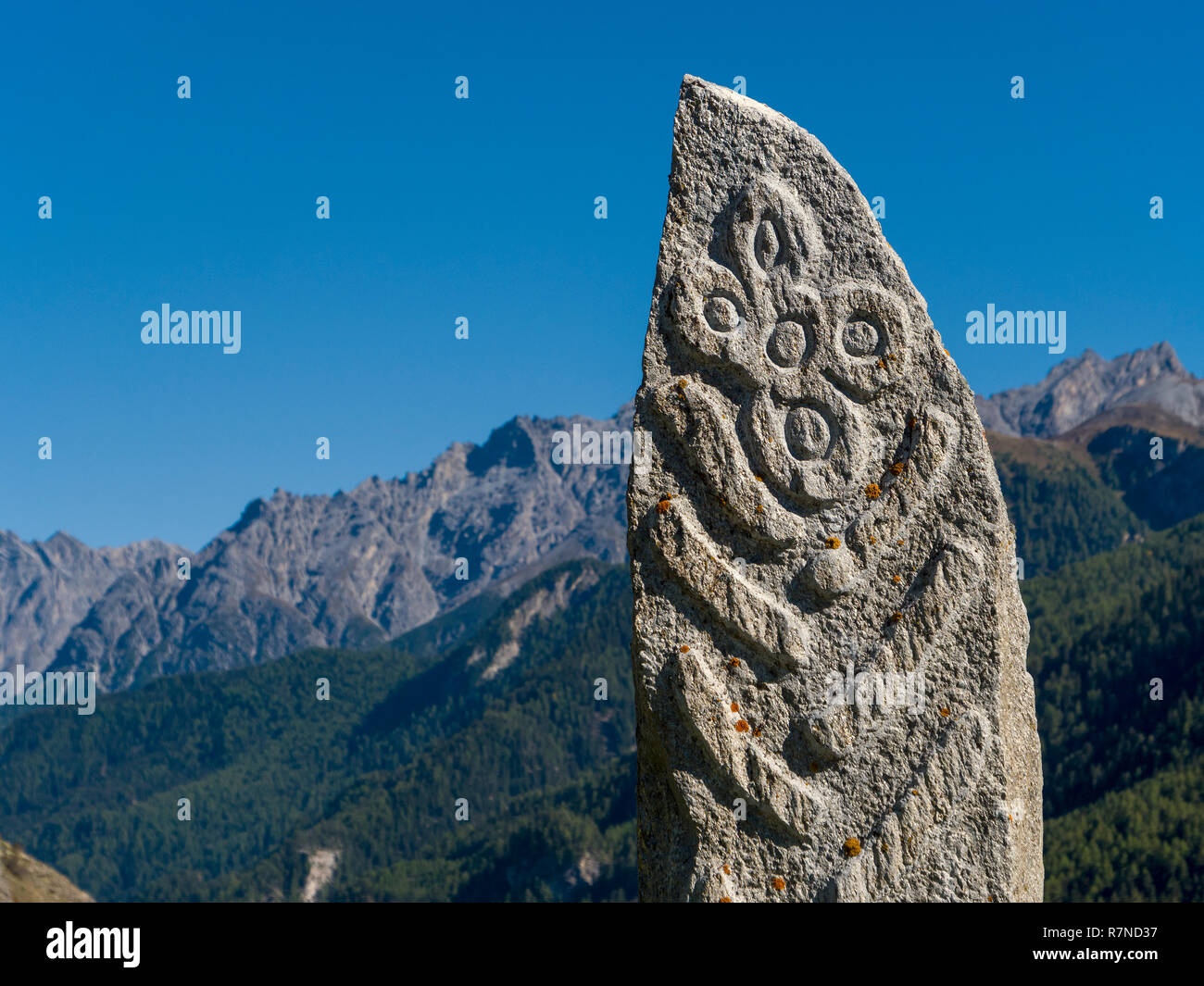 Menhir  near Guarda, Scuol, Engadine, Grisons, Switzerland Stock Photo