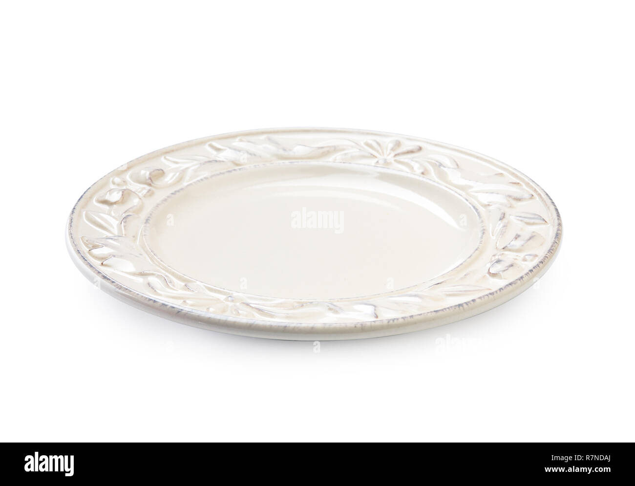 White ceramic plate isolated. Stock Photo