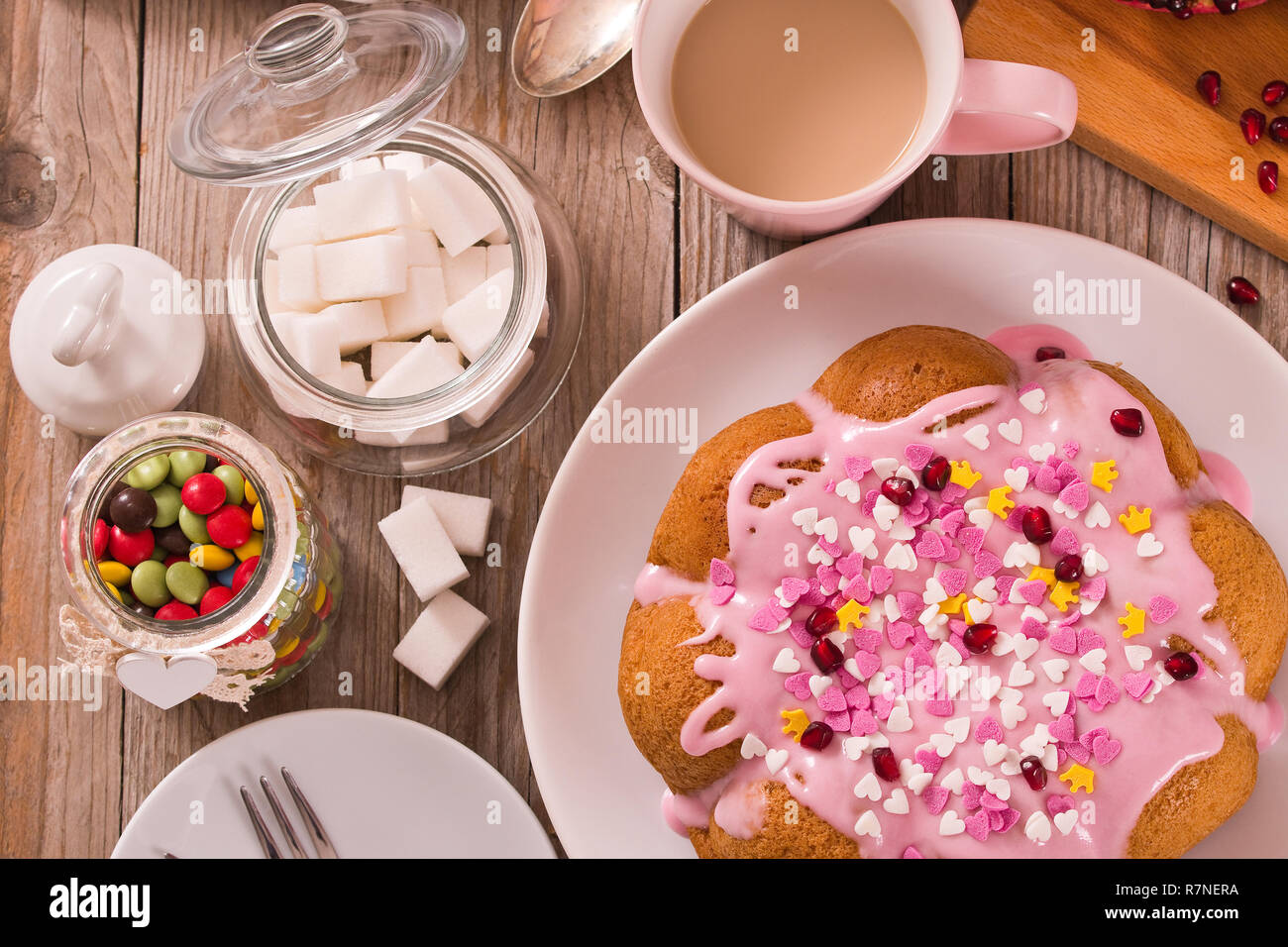 Cake with pink frosting. Stock Photo