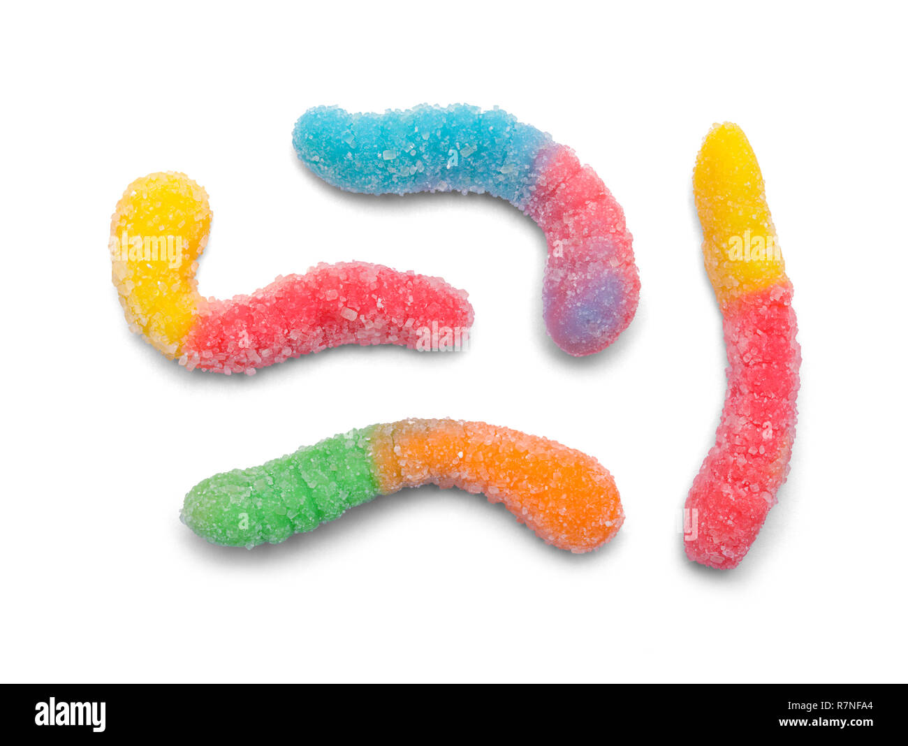 Few Gummy Worms Isolated on a White Background. Stock Photo