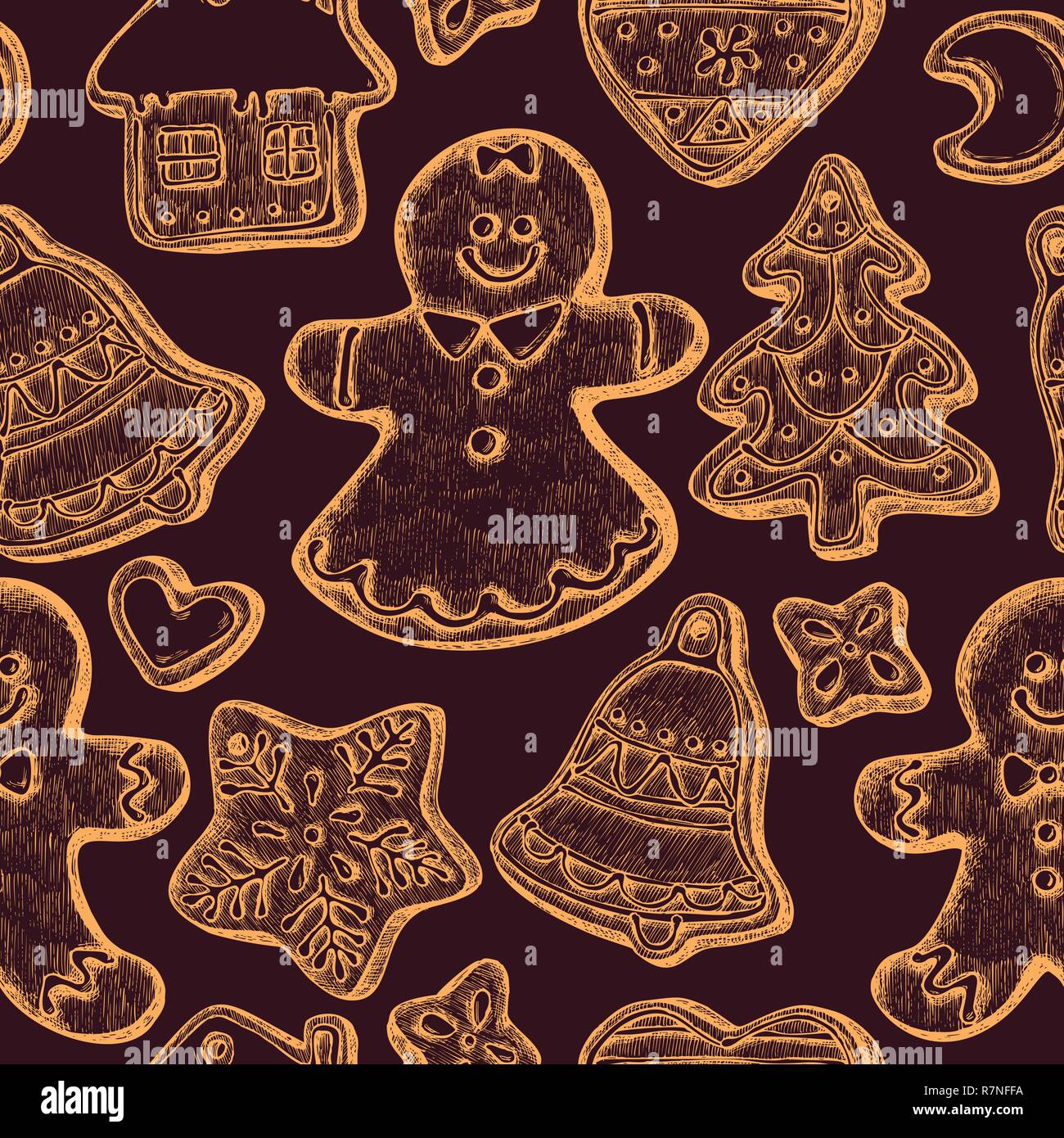 Seamless pattern with colored gingerbread men, gingerbread Stock Vector