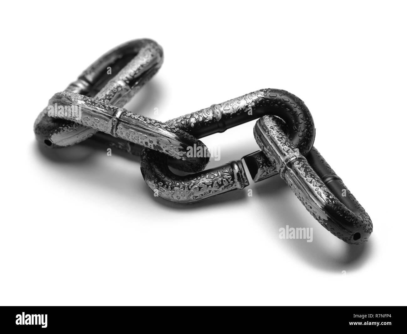 Small Segment of Plastic Chain Links Isolated on White Background Stock