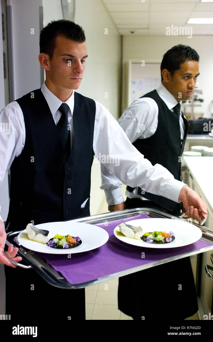 France, Corse du Sud, Porto Vecchio, Casa del Mare hotel, the kitchen, the waiters Stock Photo