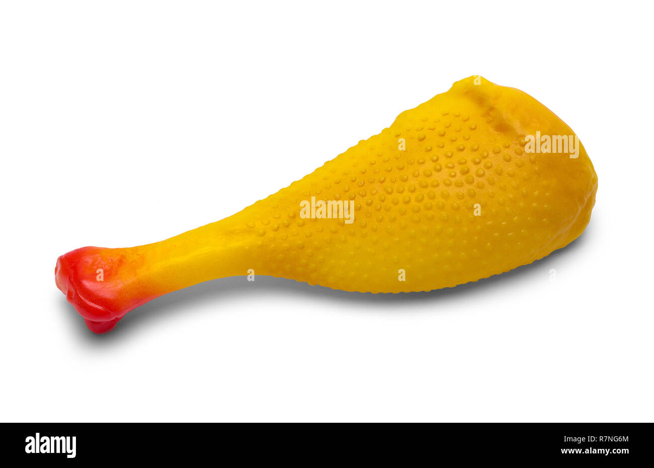Toy Rubber Chicken Leg Isolated on White Background. Stock Photo