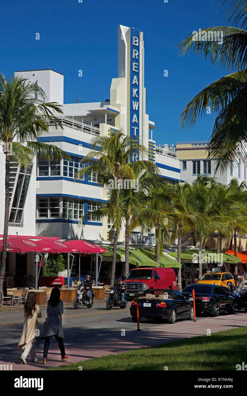 United States, Florida, Miami, Art Deco building on the walk of Ocean
