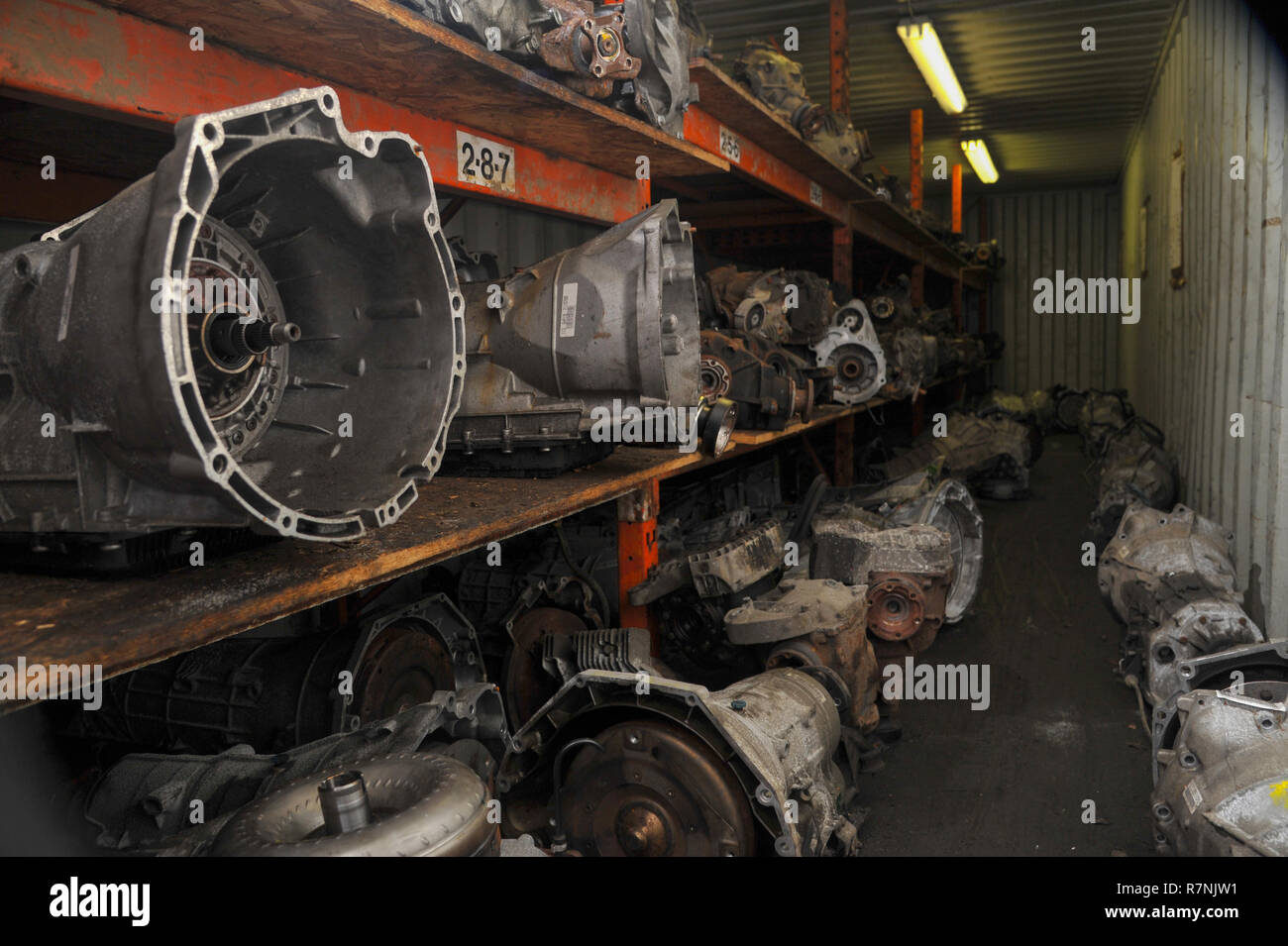 Car parts stacked in a car breakers yard Stock Photo Alamy