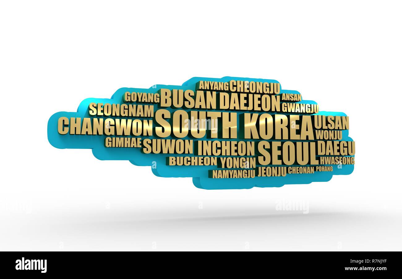 List of cities and towns of South Korea. Stock Photo