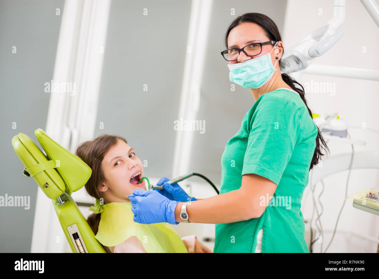 Little girl is ready for dentist. Stock Photo