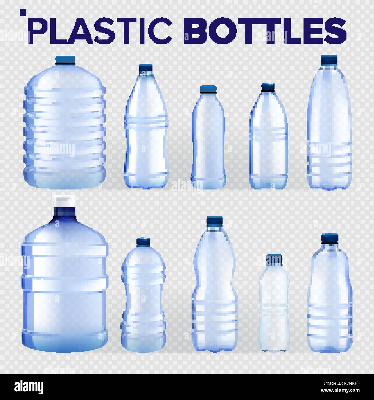 Plastic Bottles Set Vector. Different Types Of Bluer Classic Water Bottle  With Cap. Container For Drink, Beverage, Liquid, Soda, Juice. Branding  Design. Realistic Isolated Transparent Illustration Stock Vector Image &  Art 