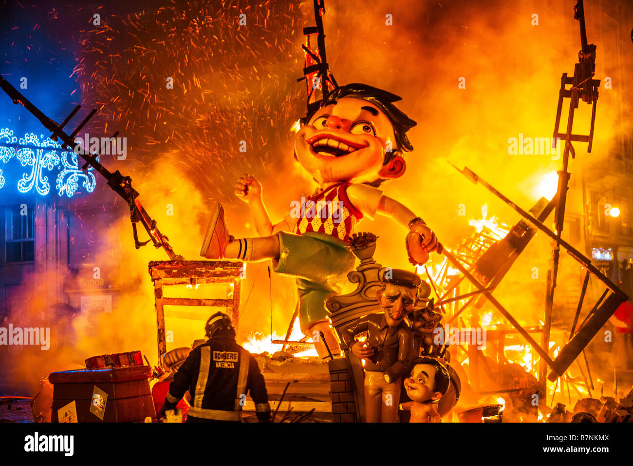 Fallas festival. La Crema. Ninots burned in St Joseph night. Valencia