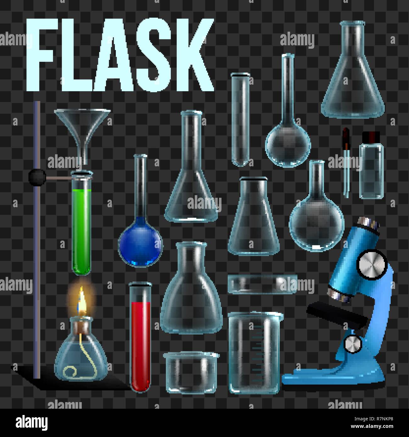 Laboratory Flask Set Vector. Glassware, Beaker. Empty Equipment For