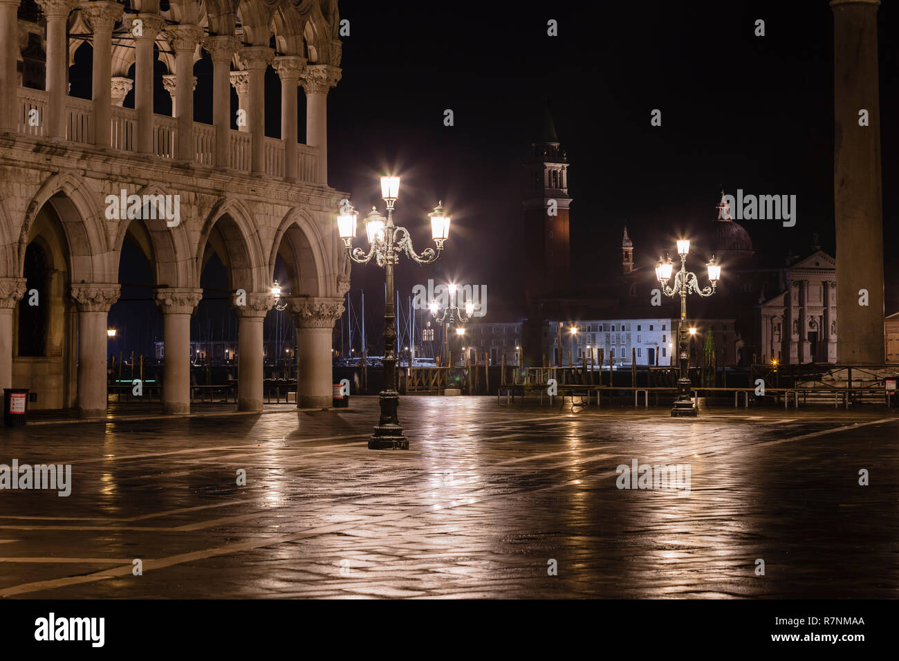 Doge's Palace and San Giorgio Maggiore church, Venice, Italy Stock Photo