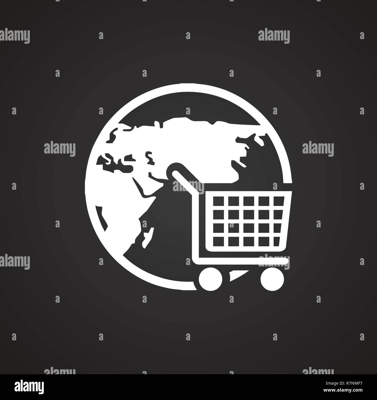Online shopping worldwide shipping icon on black background for graphic and web design, Modern simple vector sign. Internet concept. Trendy symbol for website design web button or mobile app. Stock Vector