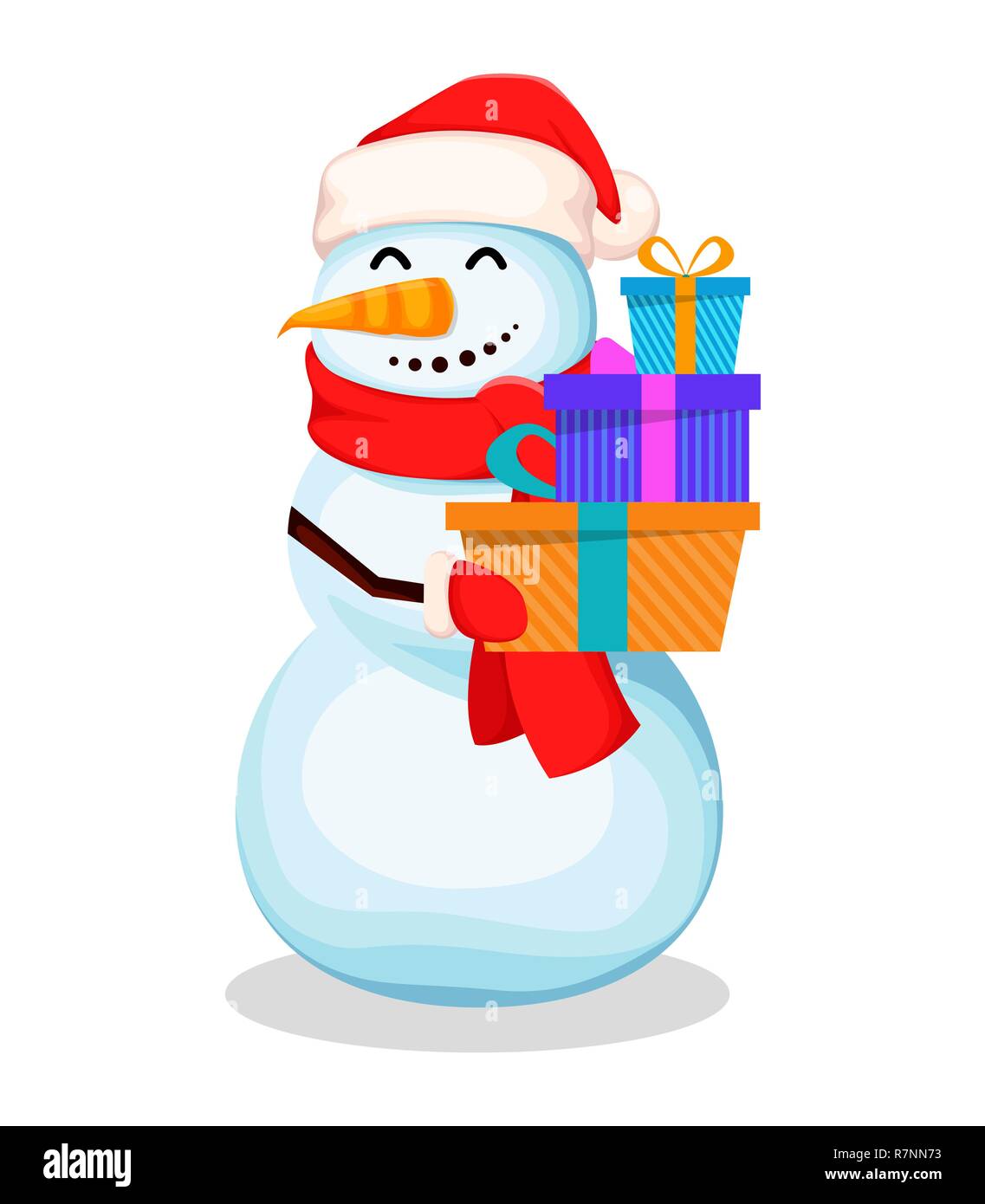 Merry Christmas And Happy New Year Cute Snowman Funny Cartoon Character Holding Heap Of Gift Boxes Usable For Banner Poster Flyer Invitation Ve Stock Vector Image Art Alamy