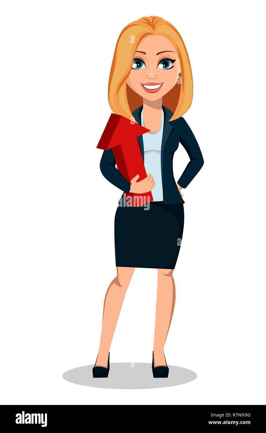 Business woman in office style clothes. Modern lady businesswoman holding  red arrow. Cheerful cartoon character. Vector illustration on white  backgrou Stock Vector Image & Art - Alamy